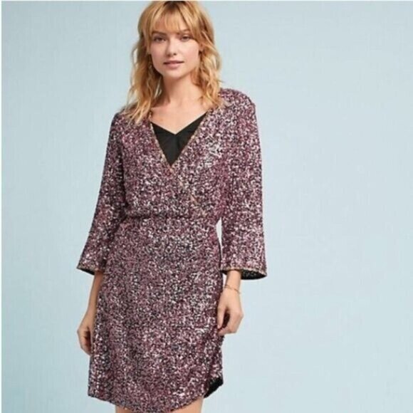 Anthropologie by Varun Bahl Sequined Wrap Dress - Size 6 - Picture 1 of 11